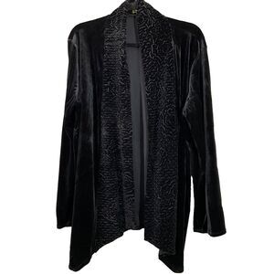 Mirasol Velvet Burnout textured collar Open Front jacket sz. L Boho witchy gypsy